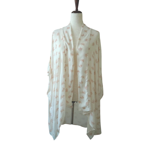 Symbology Kimono Cardigan Wrap Cover-up Semi-sheer Flowy Asymmetrical Cream - Picture 1 of 5